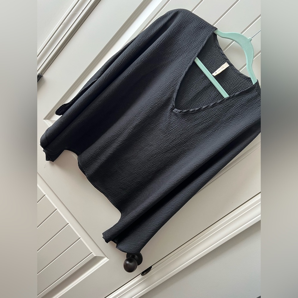 Black V-Neck Textured Blouse